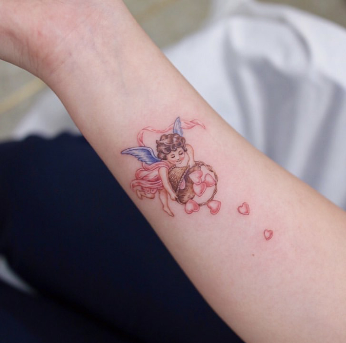 热销4件有赠品HGE TATTOO独家手绘 天使线条彩色韩系简约防水纹身贴 889
