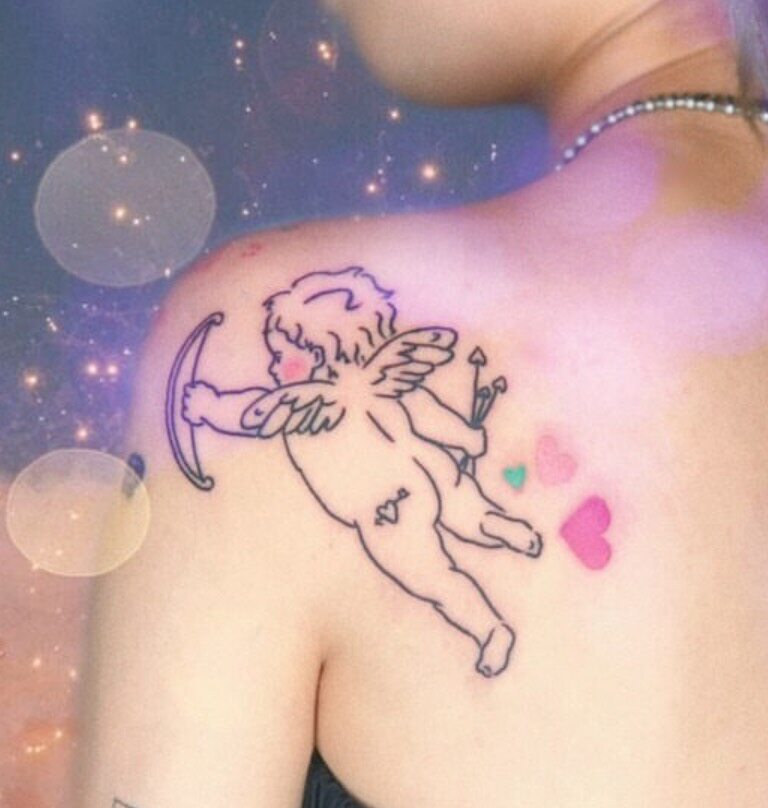 hge tattoo独家手绘 爱心丘比特 韩系清新线条防水纹身贴a304