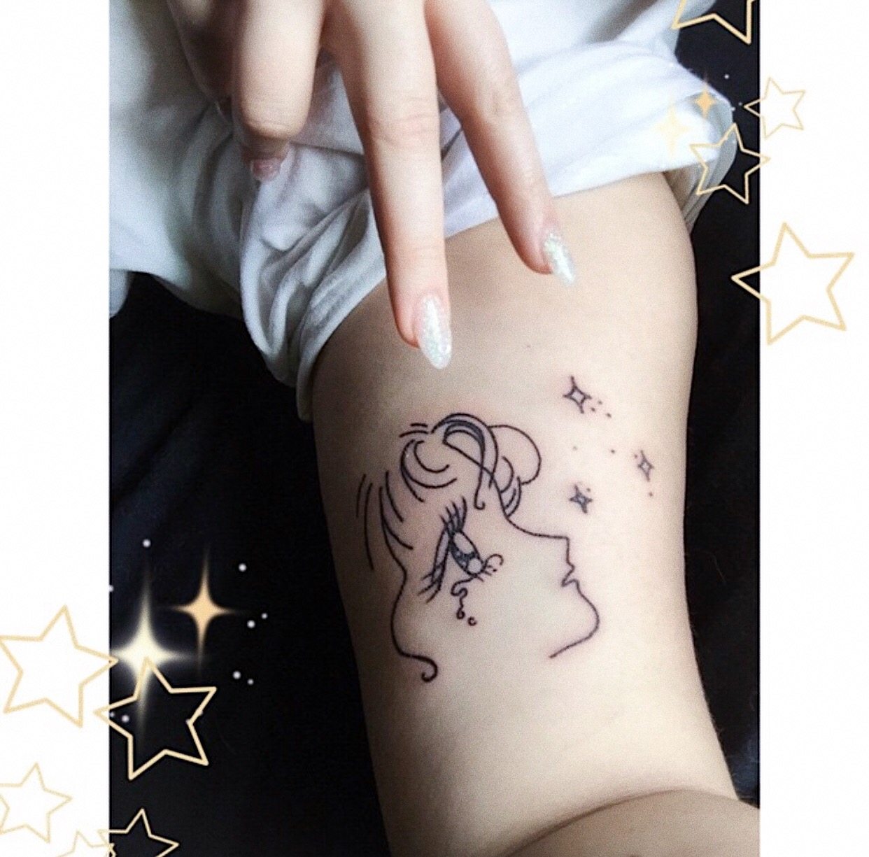 hge tattoo独家手绘 日系美少女战士侧面 线条纹身贴 604