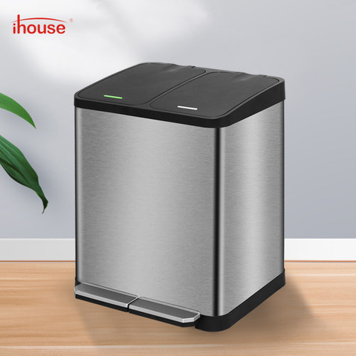 iHouse分类桶不锈钢垃圾桶家用办公厨房客厅大号干湿静音脚踏式