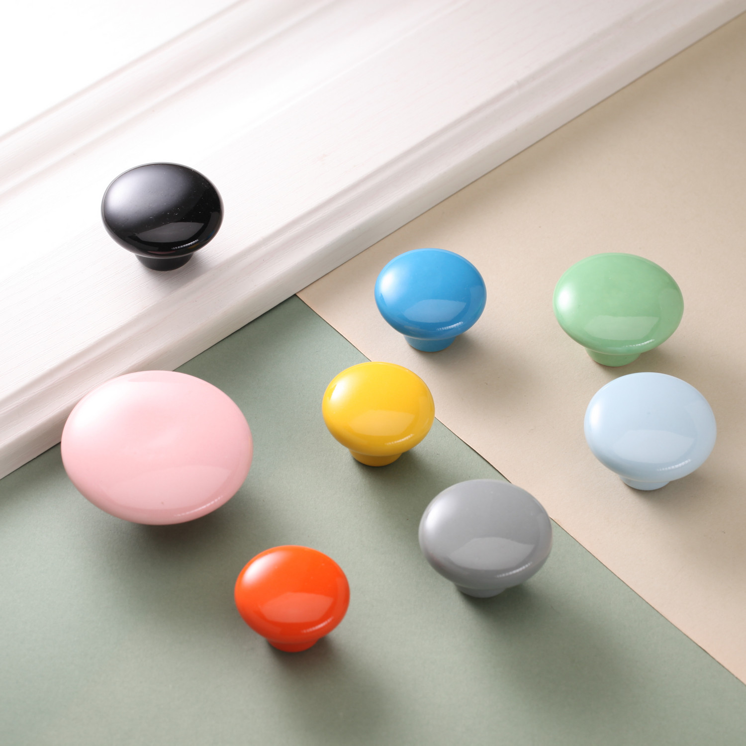 彩色陶瓷圆形拉手儿童房糖果多巴胺粉色球柜门把橱柜抽屉单孔蘑菇,基础建材,小拉手,淘宝优惠券,粉丝福利购,淘宝优惠卷