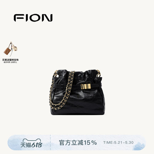 FION音符真皮流浪包链条包