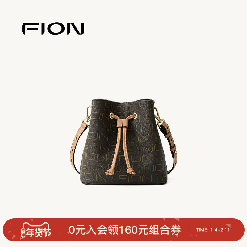 Fion/菲安妮老花水桶包女新款抽绳轻奢感休闲通勤单肩斜挎包包,箱包皮具/热销女包/男包,水桶包,淘宝优惠券,粉丝福利购,淘宝优惠卷