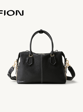 Fion/菲安妮真皮波士顿包轻奢高级感通勤手提软包包女单肩斜挎包