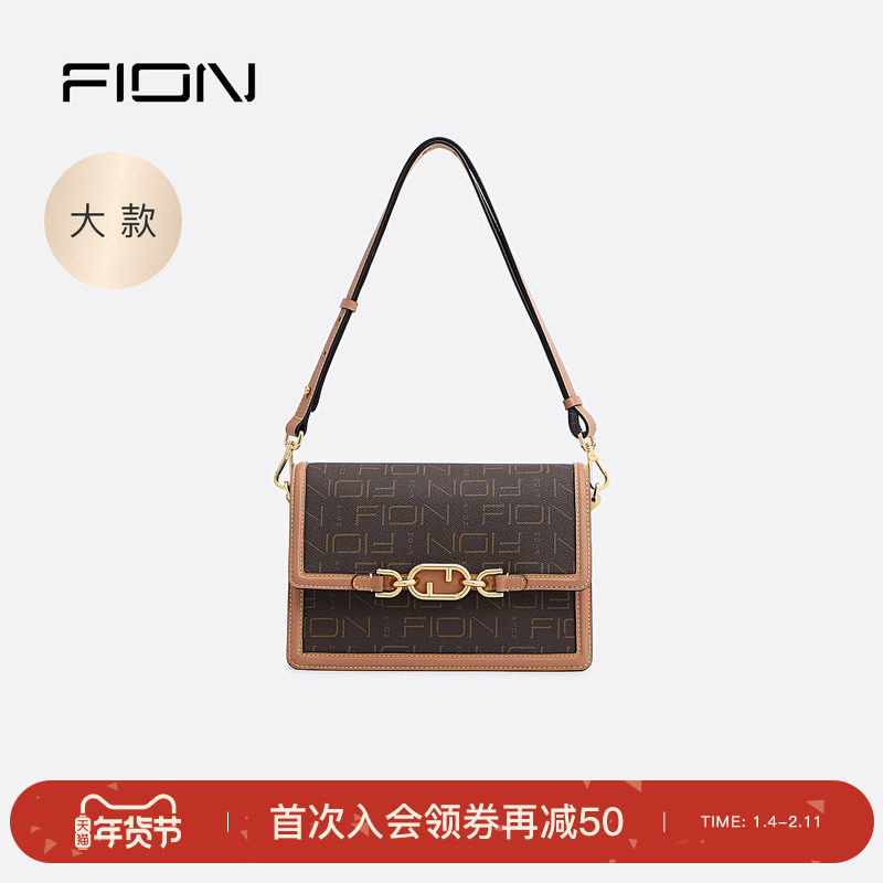 Fion/菲安妮老花小方包秋冬女包单肩时尚复古高级轻奢斜挎包