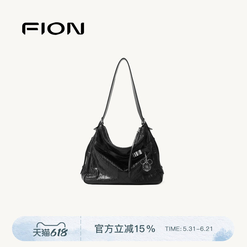 FION菲安妮官方迪士尼米奇合作音符托特包大容量女通勤斜挎包包