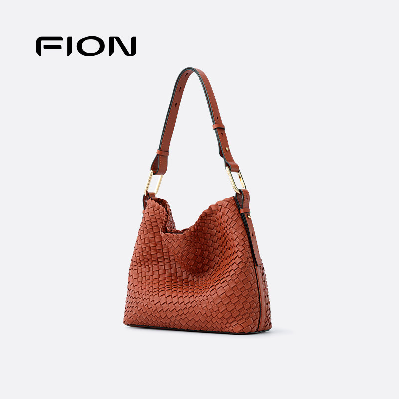 Fion/菲安妮真皮编织托特包通勤高级感大容量子母手提斜挎包
