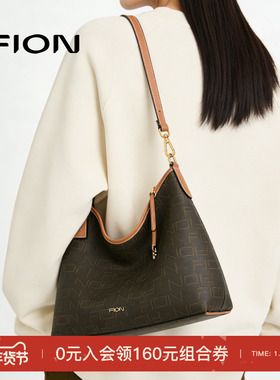 Fion/菲安妮老花托特包软hobo流浪包新款高级通勤小众斜挎包包女