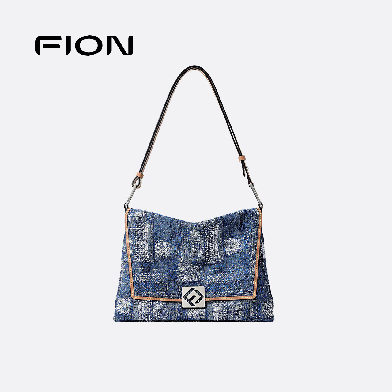 Fion/菲安妮巧锦叠叠包丹宁牛仔包大容量通勤托特包hobo单肩