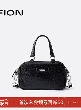 Fion/菲安妮真皮保龄球包2025新款手提女包包高级小众单肩斜挎包