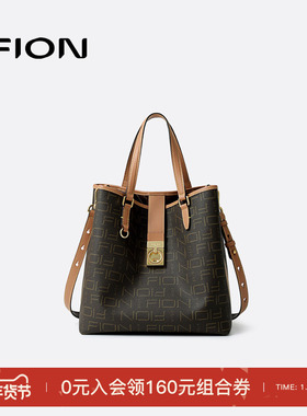 Fion/菲安妮老花水桶包新款通勤手提包包复古高级感单肩斜挎小包