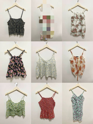 天天古着小清新外穿碎花吊带上衣vintage日本小众无袖背心S001