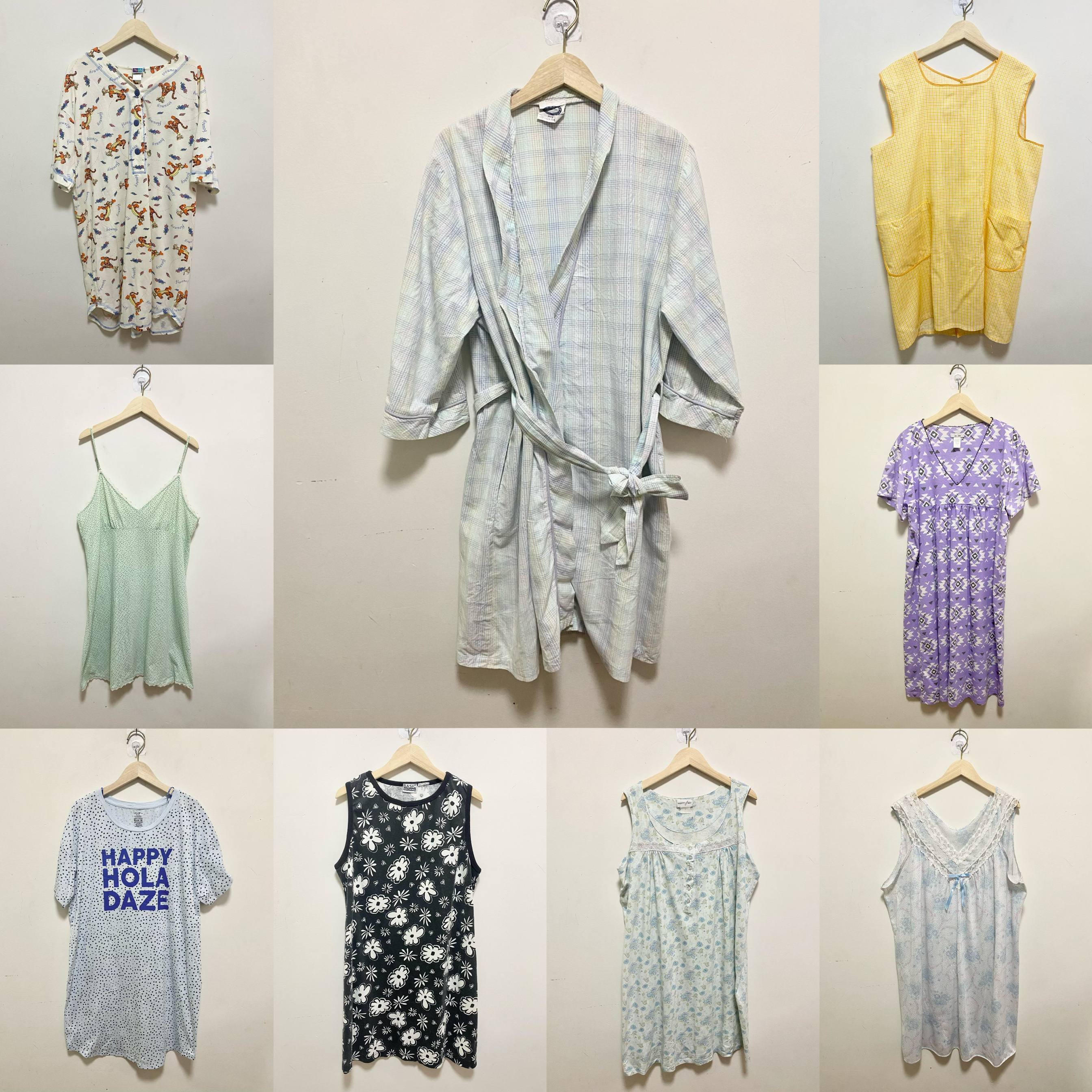 天天古着棉质睡裙vintage海外短袖无袖宽松睡衣少女连衣裙L185z