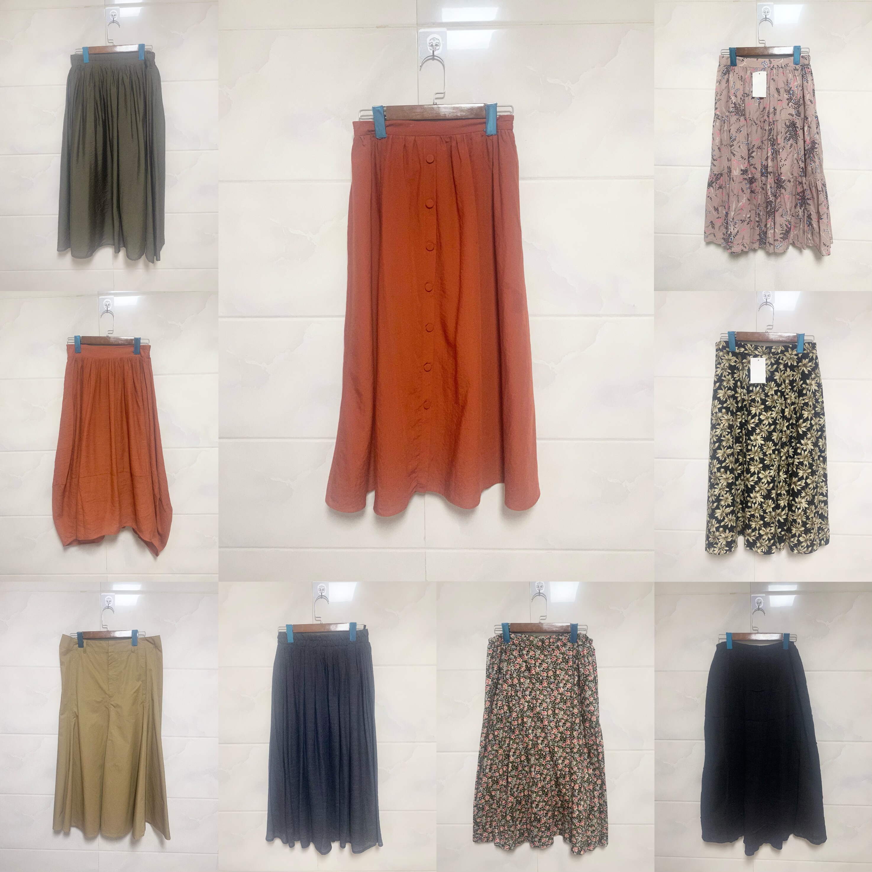 天天古着印花纯色半身裙vintage日本中长款复古港风春秋半裙B02k