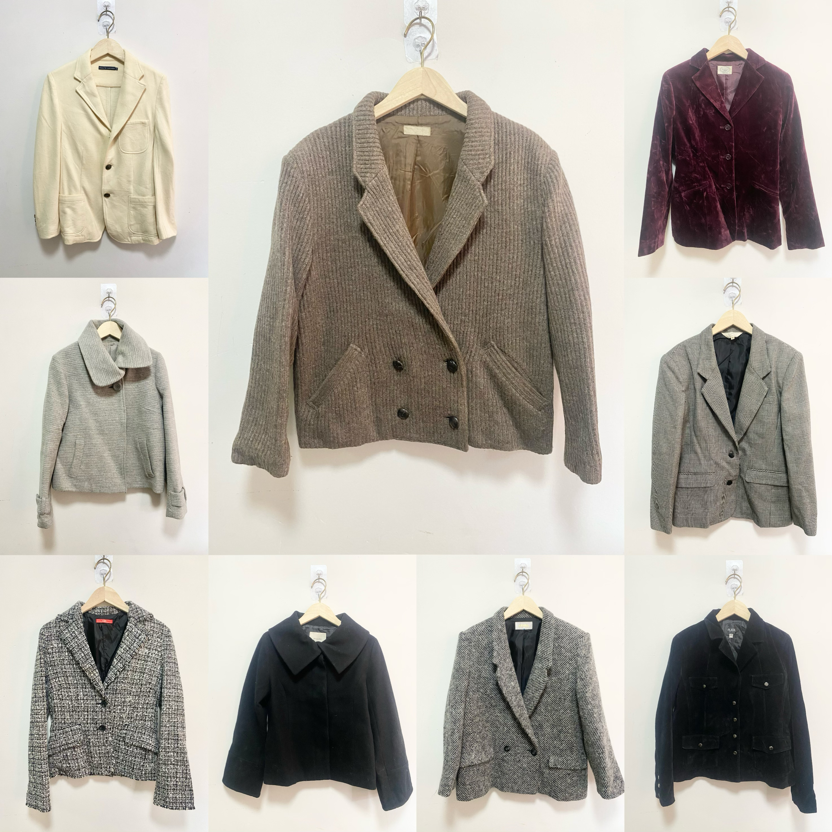 天天古着西装外套vintage日本秋冬小香风短款宽松毛呢上衣NX1h