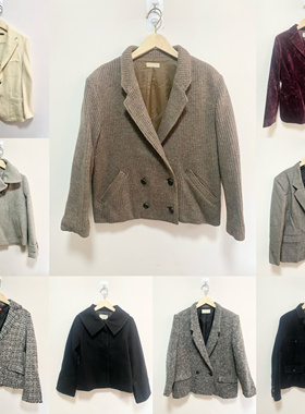 天天古着西装外套vintage日本秋冬小香风短款宽松毛呢上衣NX1h