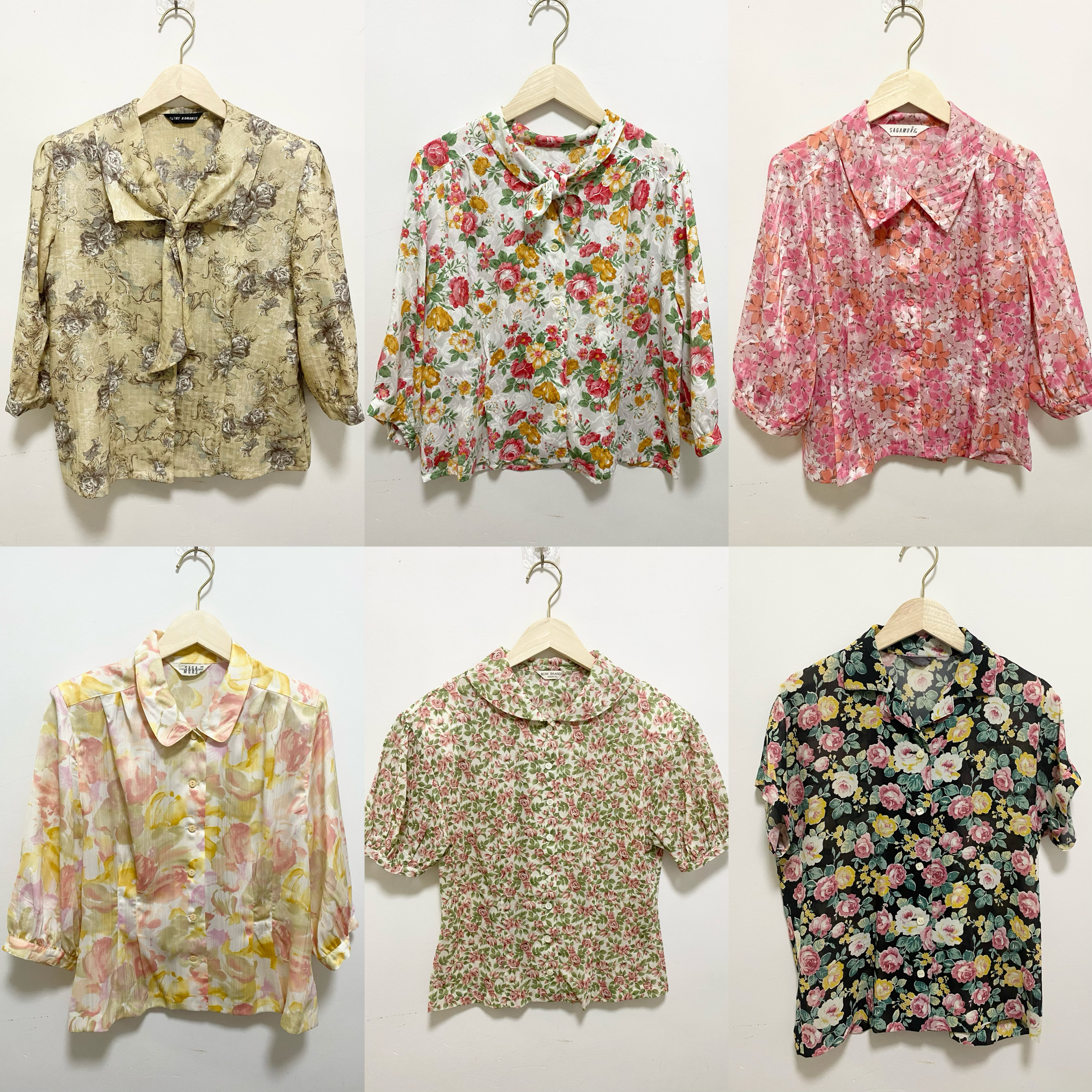 天天古着浪漫少女感碎花衬衫上衣vintage日本五分袖收腰上衣A01l