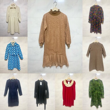 天天古着秋冬长袖连衣裙vintage日本复古中长款女装收腰裙L1l