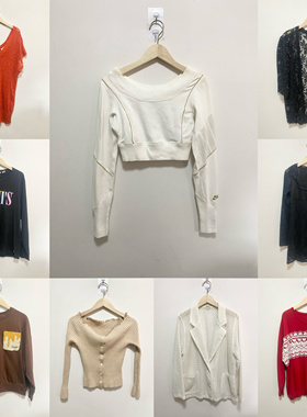 天天古着春秋上衣vintage日本镂空针织衫罩衫棉套头衫休闲衫C02f