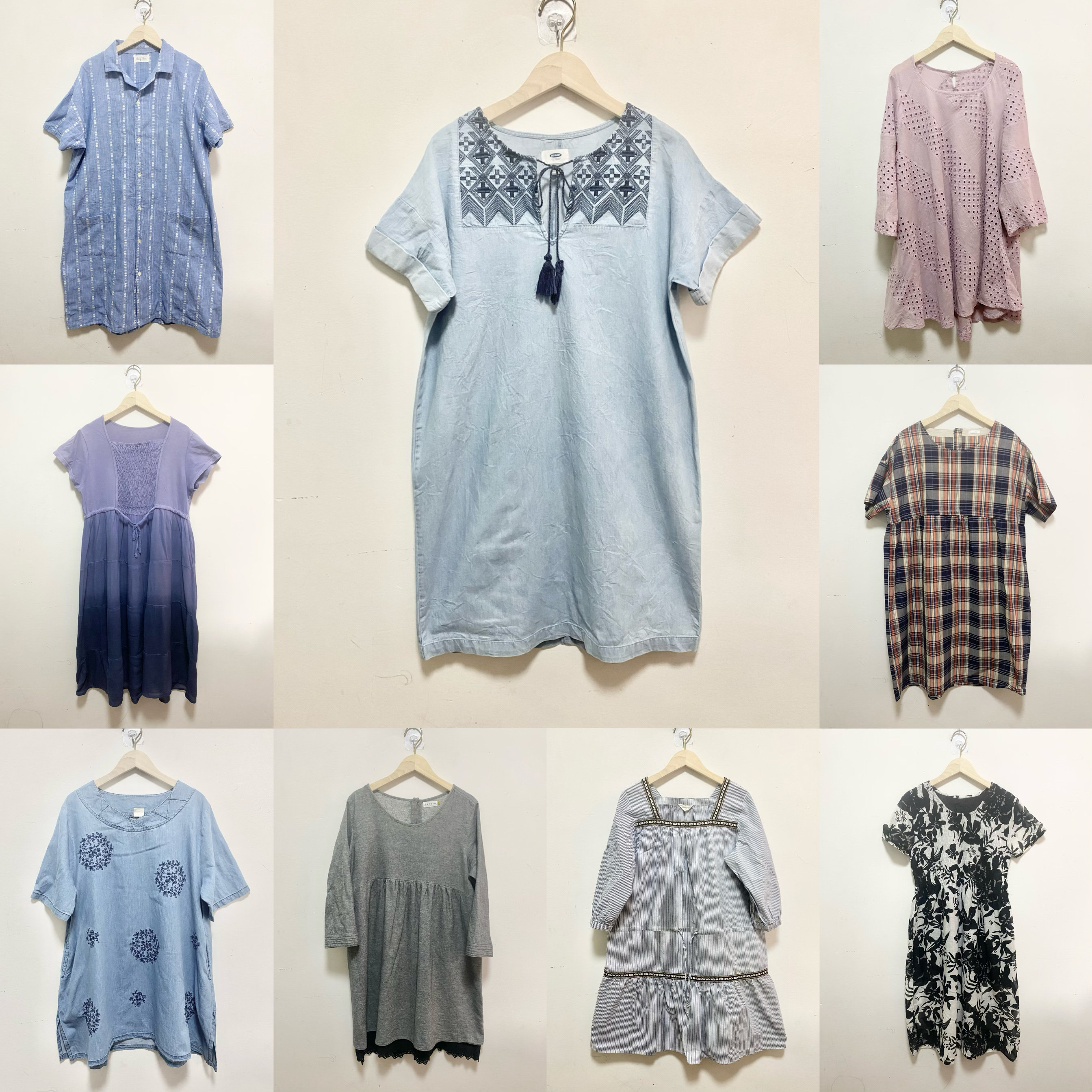 天天古着短袖宽松连衣裙vintage日本夏季女大码棉质中裙L195f图片