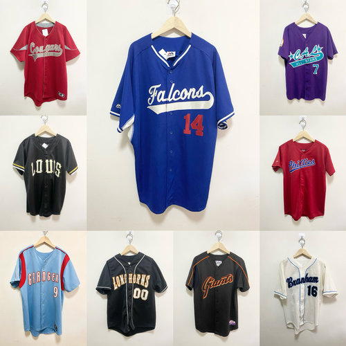 天天古着海外棒球服vintage短袖刺绣大码hiphop开衫球衣S06h