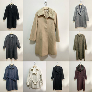 天天古着羊毛大衣vintage日本毛领兔毛外套中长款女士外套DY03h