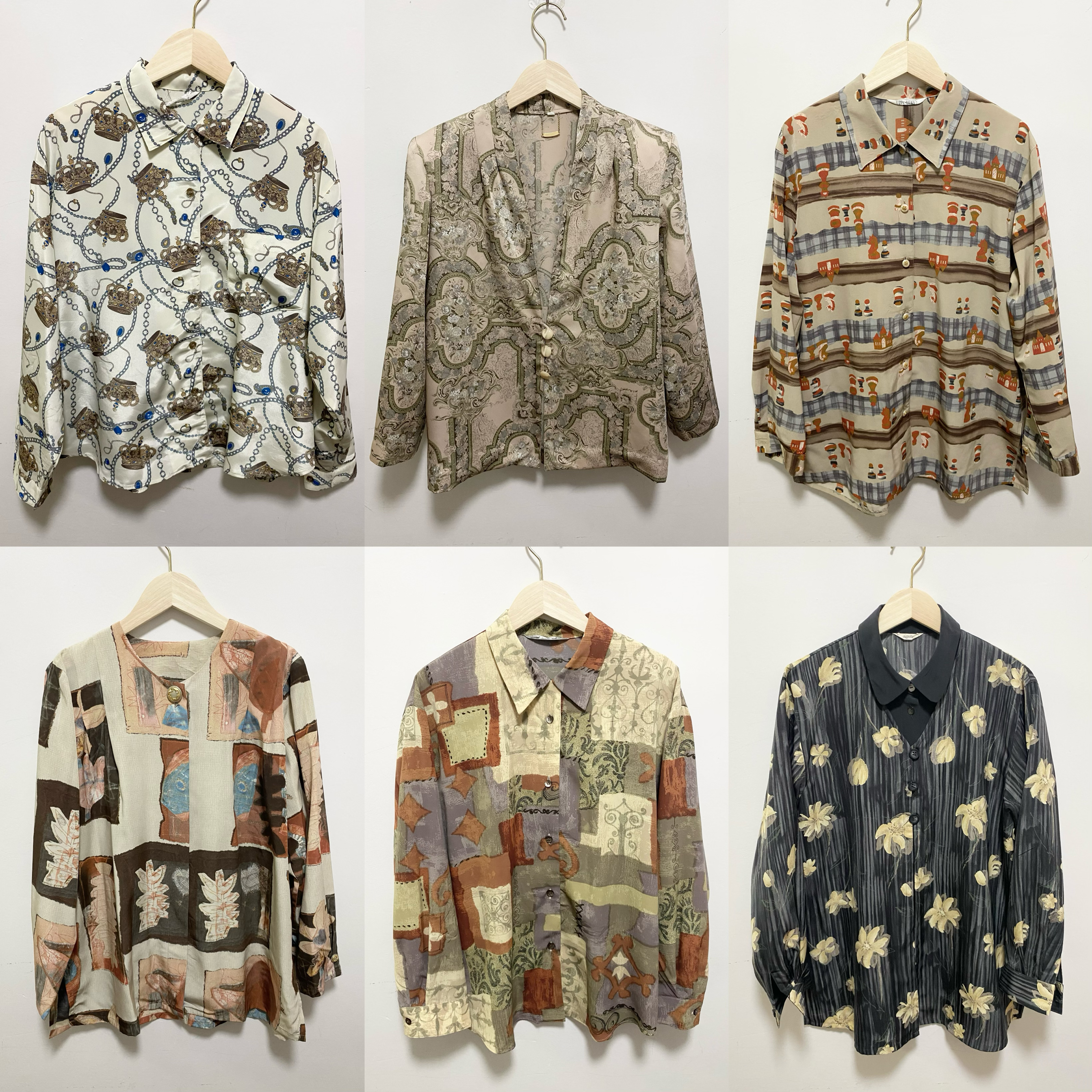 天天古着巴洛克衬衫vintage日制长袖春秋印花复古港风衬衣A02f