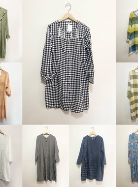 天天古着复古连衣裙vintage日本昭和少女长袖长裙印花棉裙L15f