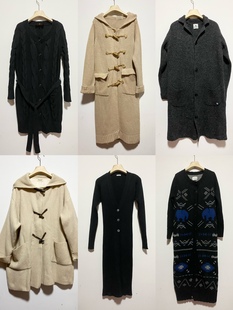 天天古着长款开衫毛衣外套秋冬vintage日本长袖羊毛连衣裙(M02f