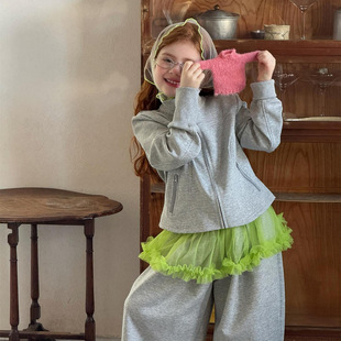 2026春季新款韩系童装女童套装灰色休闲外套阔腿裤两件套洋气百搭