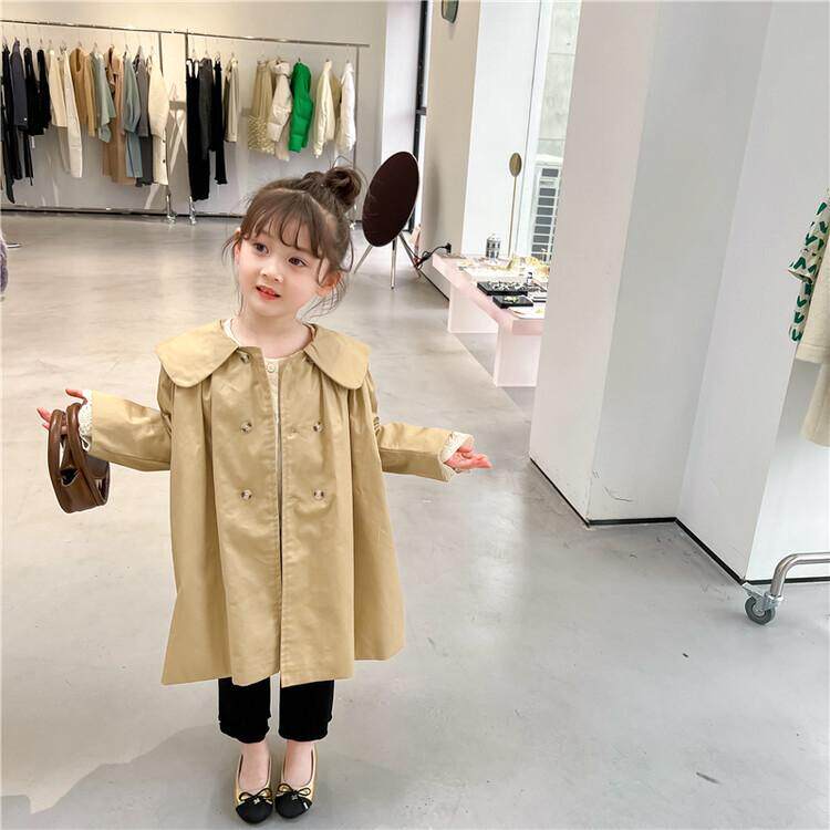 2022 봄 신상 여아 윈드 브레이커 재킷 중장형 스타일 중소 어린이를 위한 한국식 캐주얼 더블 브레스티드 재킷