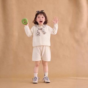 2026女童春秋季新款老钱风毛线套装长袖毛衣+短裤两件套洋气百搭