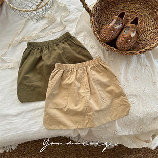 2024春季新品童装女童韩版工装口袋半身裙儿童洋气纯色棉质短裙潮