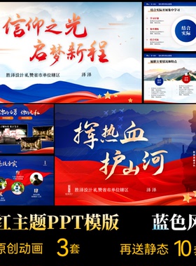 高端大气红色主题蓝色风警务PPT动态模板采风演讲模版素材代做