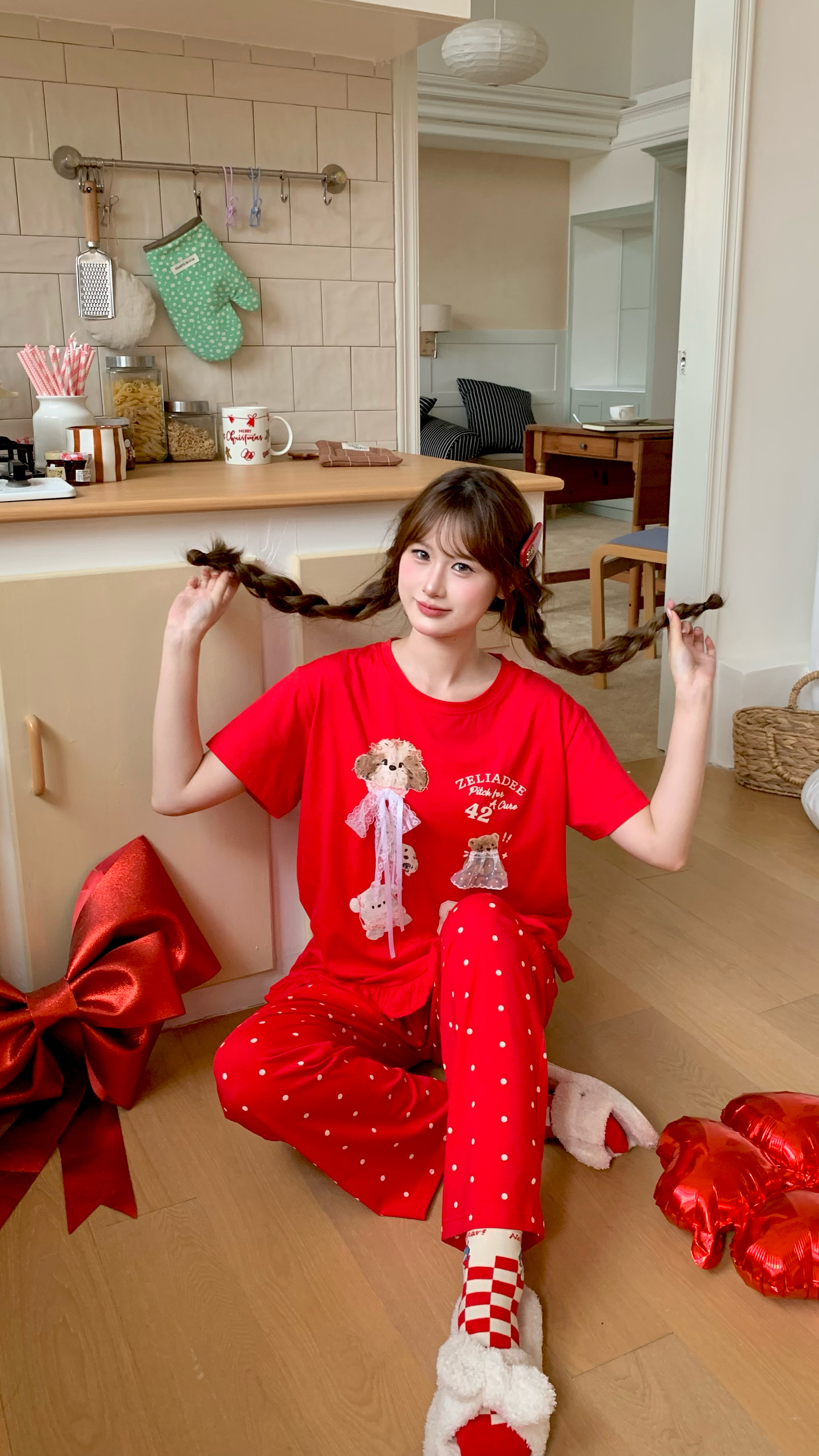 2025年新款睡衣女春夏季短袖长裤休闲家居服套装可外穿卡通狗狗