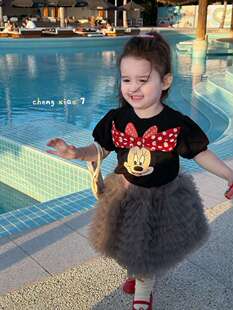 橙小七夏季黑色T恤灰色纱裙套装 黑色短袖T灰色纱纱半身裙