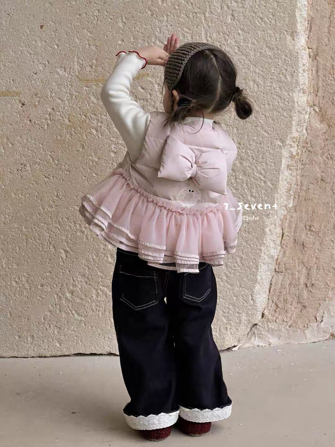 7seven羽绒服马甲90白鸭绒粉色蝴蝶结马甲外穿羽绒马甲