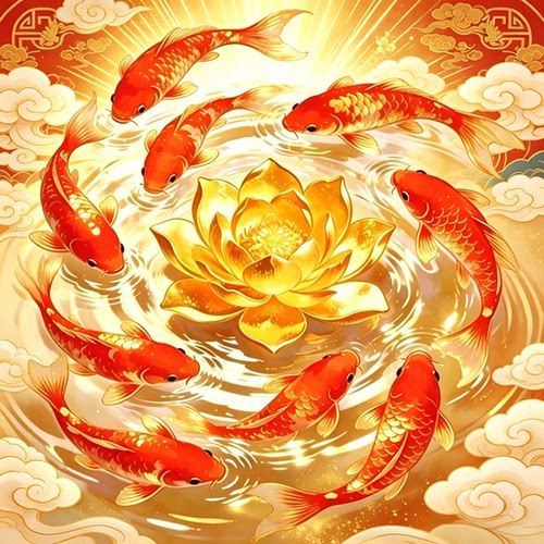带框钻石画满钻AB手工粘贴钻绣方钻中式客厅玄关锦鲤莲花九鱼聚财