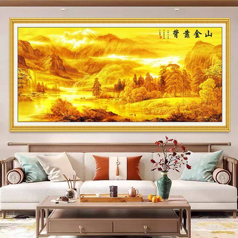 新款钻石画满钻魔方钻手工点贴钻十字绣客厅大幅山水风景背靠金山