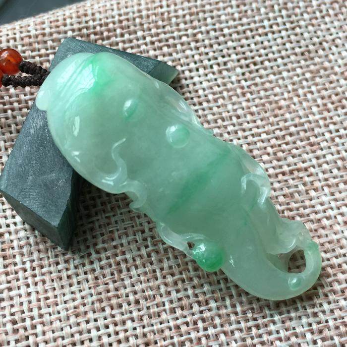 良玉正品 老坑糯冰种阳绿缅甸玉天然翡翠人参吊坠A货人生如意立体
