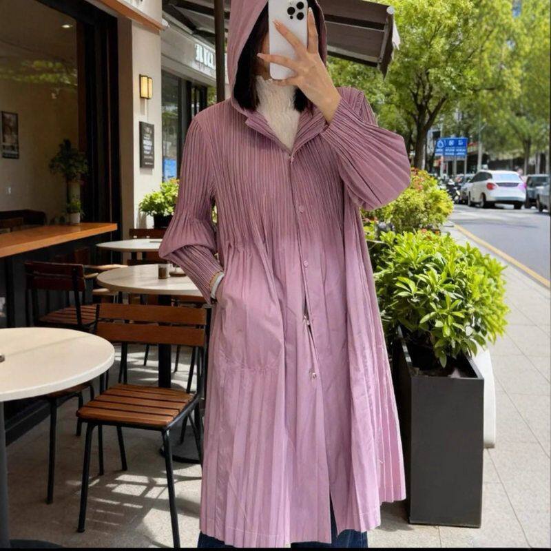 三宅风简约风衣外套女韩版连帽防风通勤长款上衣休闲宽松秋季女装