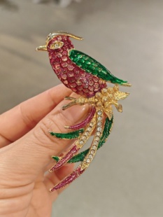 中古Vintage品牌打标天堂鸟珐琅彩鸟胸针