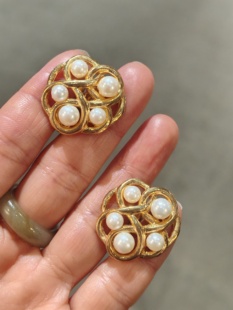 中古Vintage珍珠耳夹