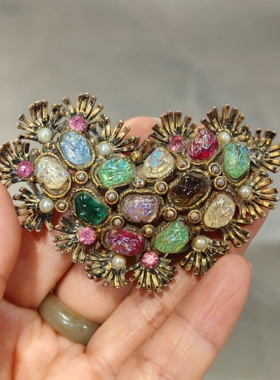 中古Vintage Hollycraft 彩色琉璃胸针