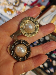 中古Vintage品牌打标珍珠耳夹
