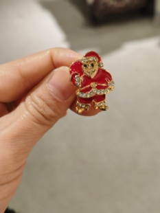 中古vintage红色珐琅彩圣诞老人胸针