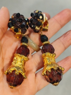 中古Vintage镀金珍珠串珠耳夹