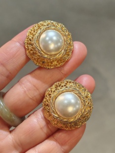 中古Vintage复古珍珠女士耳夹