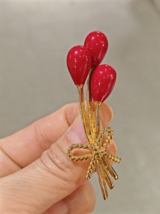 Vintage中古品牌打标红色珐琅气球胸针