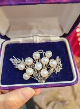中古Vintage925银海水Akoya珍珠胸针